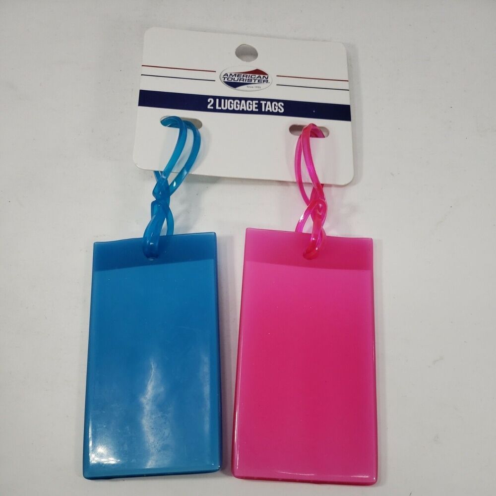Luggage Tags American Tourister Pink and Blue Jelly with ID Cards Set of 2 NEW